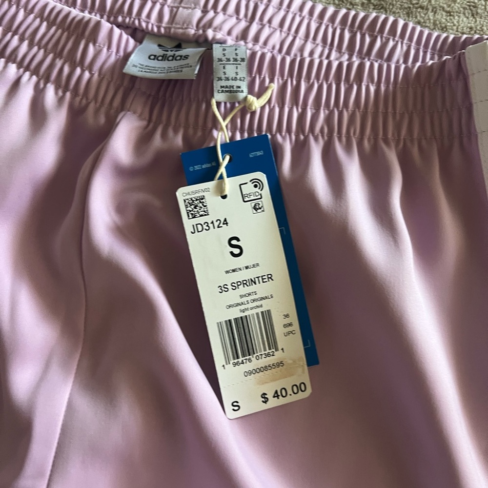 Adidas Women’s Lilac Track Shorts with White Trim - Picture 4 of 4